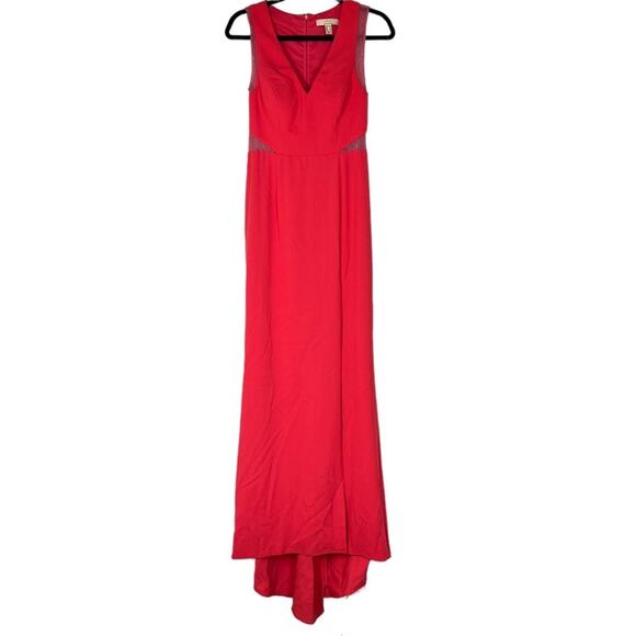 AIDAN MATTOX Pink Tangerine Crepe Lace Illusion Gown Dress NWT Size 8 - Picture 4 of 9